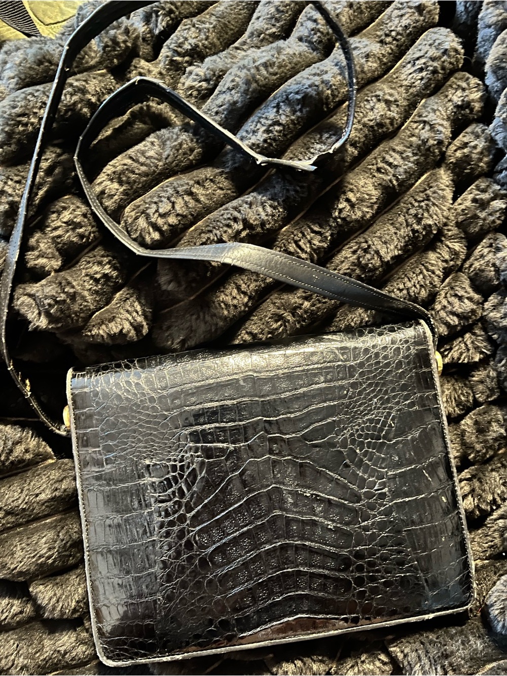 Classic Black Alligator Shoulder Bag